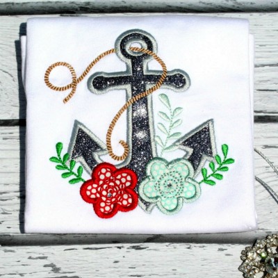 anchor with flowers applique